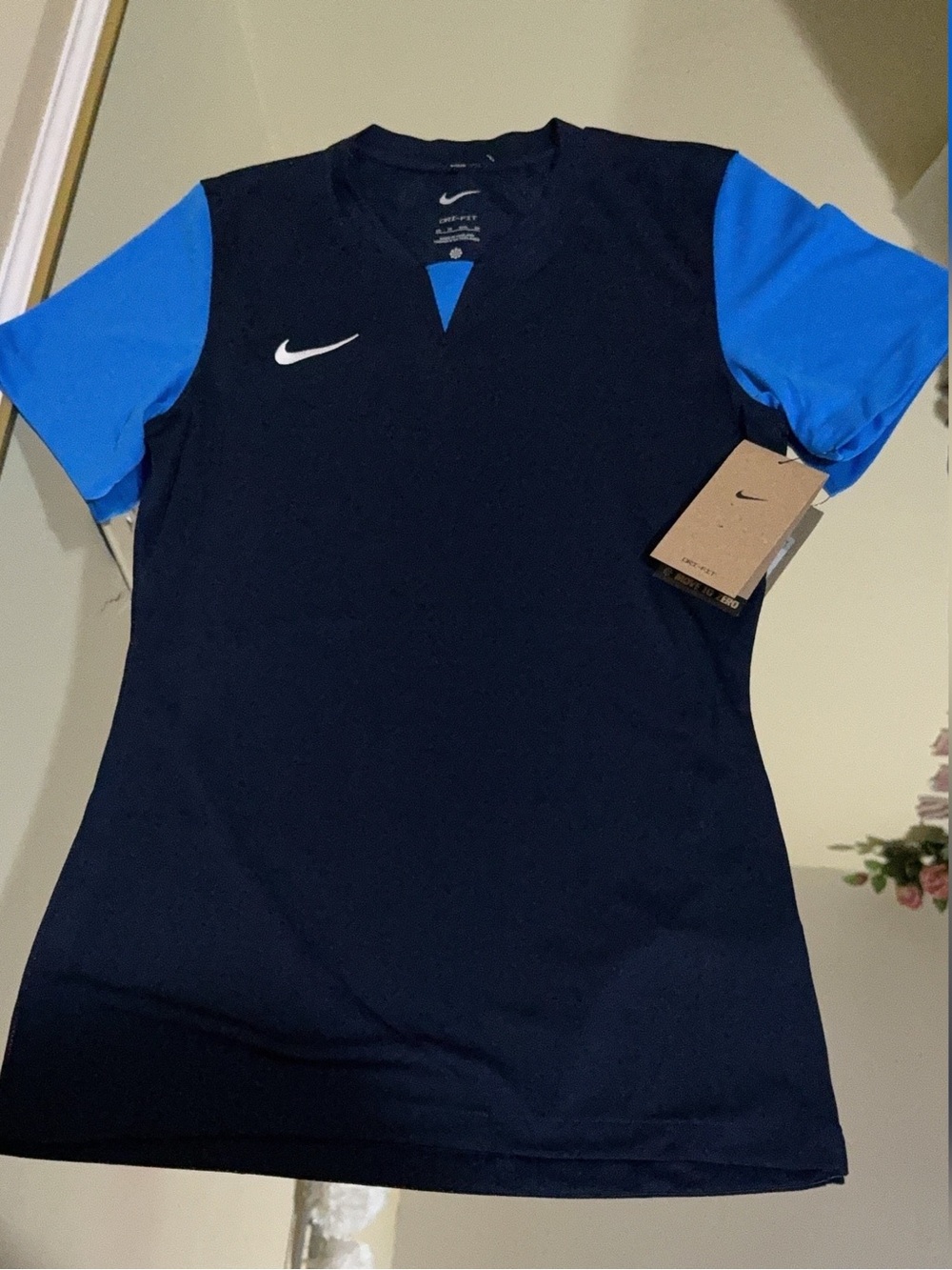 Nike Women's Navy with Bright Blue Sleeve Short-Sleeve Jersey